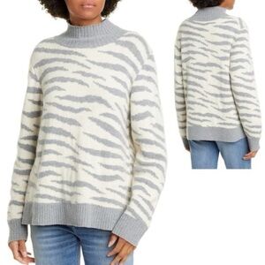 La Vie Rebecca Taylor Women’s Mock Neck Sweater Medium Zebra Print Wool